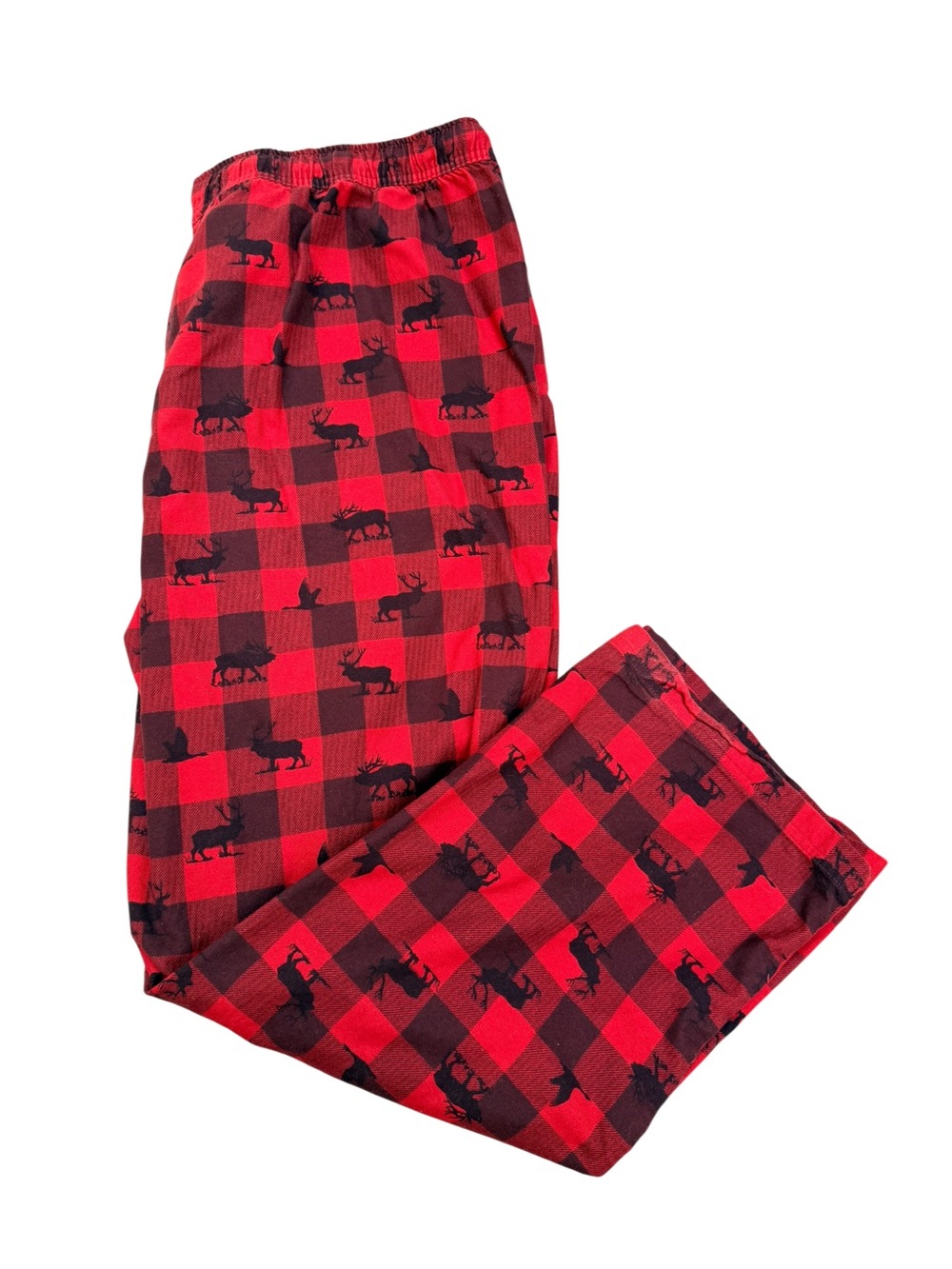 Eddie Bauer Men’s 2XL Red Buffalo Plaid Moose Pajama Pants Pockets 100% cotton